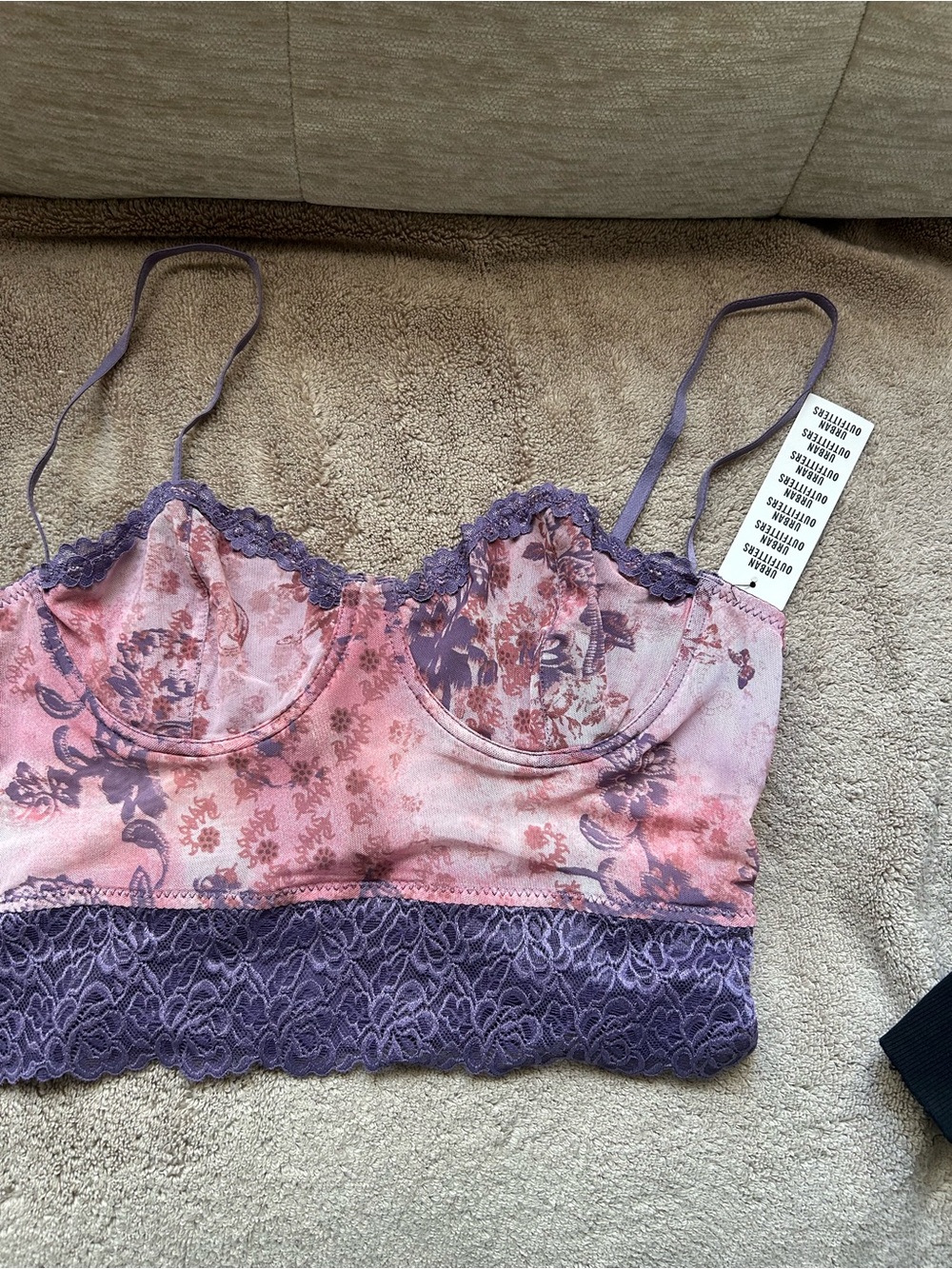Urban Outfitters Pink & Lavender Floral Lace Bralette